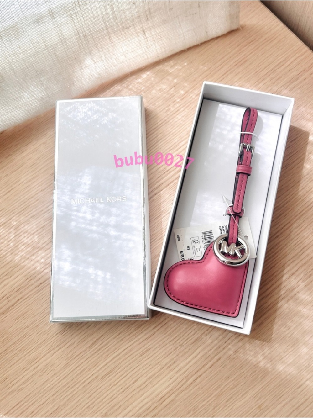 NWT💕Michael Kors Boxed Puffy Heart Leather Bag Charm Rosewood Pink Gifts Cute